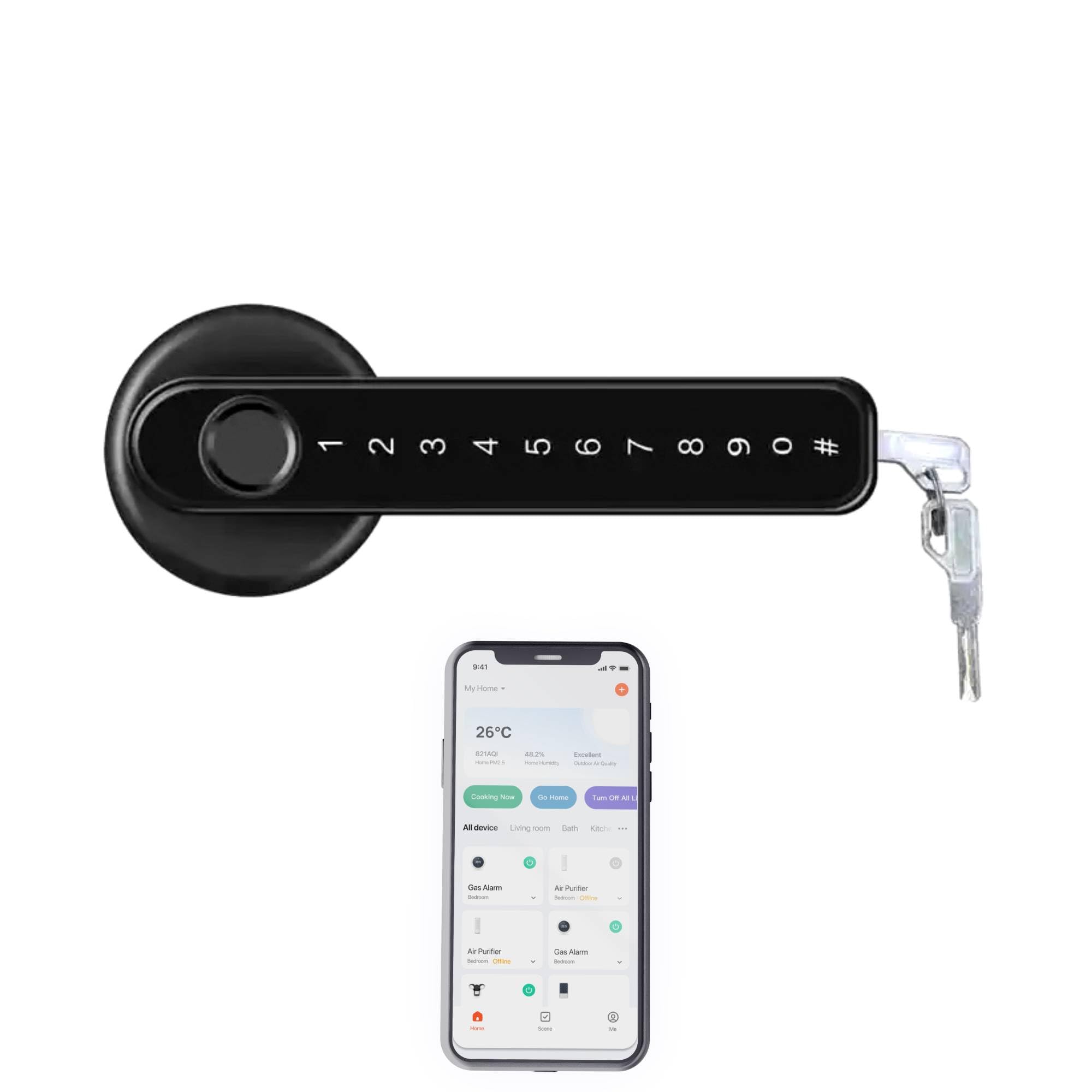 Smart Fingerprint Door Lock, Keyless Digital Door Handle with Keypad, Biometric Fingerprint Front Door Lock, Bedroom Door Lock, Bathroom Door Lock, Weatherproof, Easy Installation