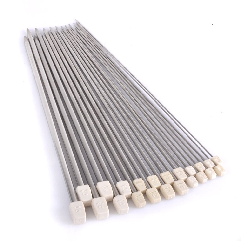 Stainless Steel Knitting Needles Set for Single Pointed Sewing 2mm-8mm,Set of 22PCS