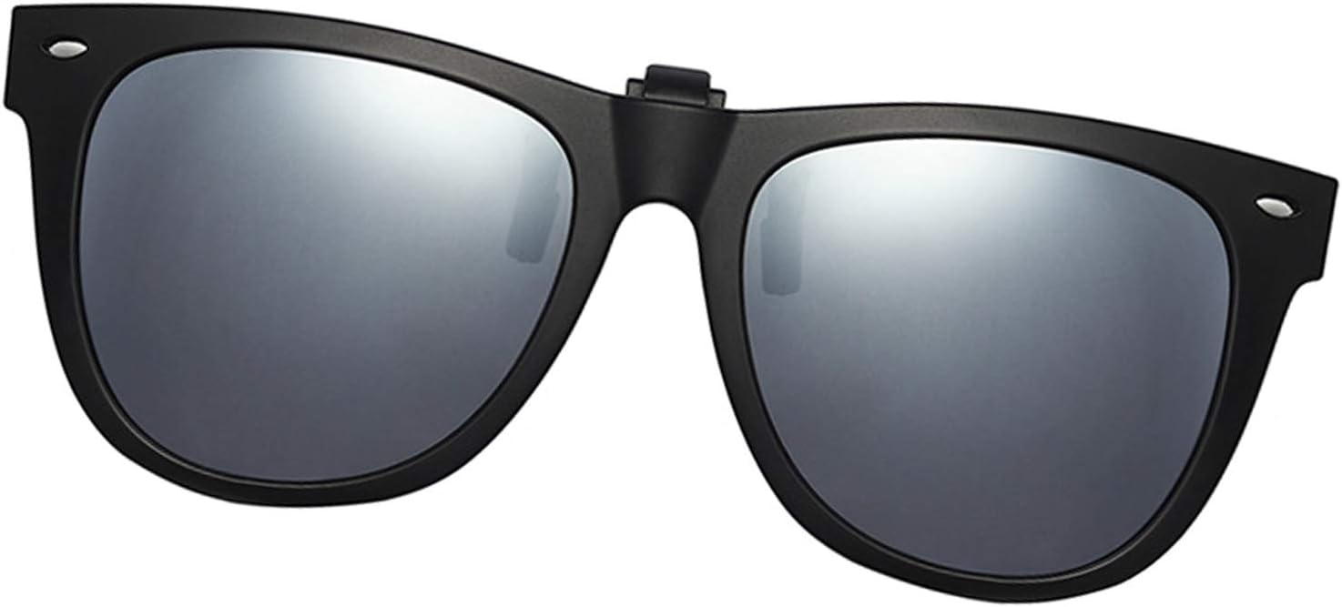 Clip-on Sunglasses Polarized Unisex Anti-Glare Driving Glasses With Flip Up for Prescription Glasses (SILVER-)