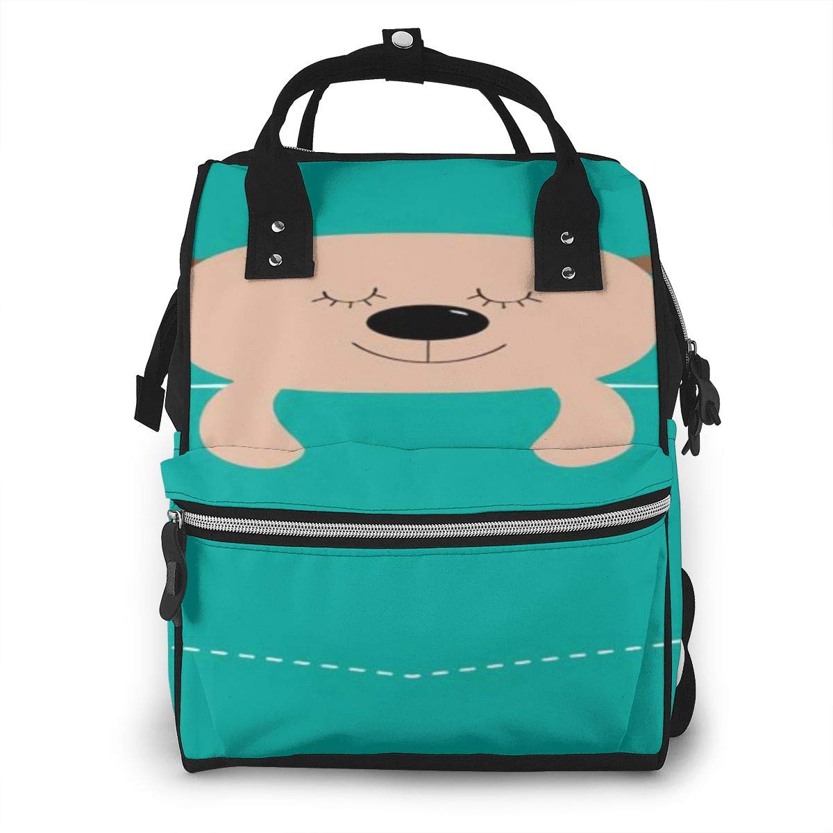 Mummy Backpack,Bear Sleeping in The Pocket,Cute Coon Character,Dash Line,Diaper Bag Backpack Waterproof Travel Nappy Bags,Multi-Function Back Pack Organizer with Baby Insulated Pockets