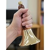 Super Loud Polished Brass Hand Call Bell for Weddings, Christmas, School (3" D x 3" W x 5.5" H) Hand Bells by The Metal Magician (Pack of 1)