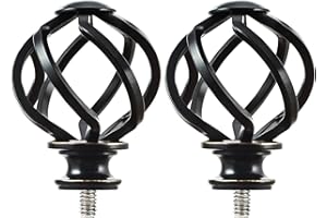KAMANINA Replacement Finials for 1 or 7/8 Inch Curtain rods, Twisted Cage, M6 Screw Rod Finials, Black, 2pcs