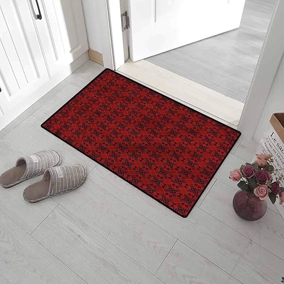 SCOCICI1588 Doormats Burgundy, Funky Rhombus Retro Art Front Doormat Rugs