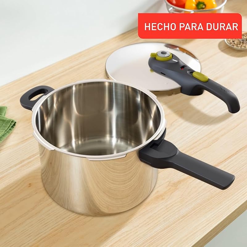 Tefal secure 5 neo 6l com cesto - panela de pressão em aço inoxidável 6l, poupança de energia até 50%, cozedura sob pressão, 2 programas, sistema de segurança de 5 pontos, compatível com indução, p25307