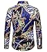 Versaces Men Shirt Fashion Digital Printing Lapel Long Sleeve Shirt, Navy Blue, L