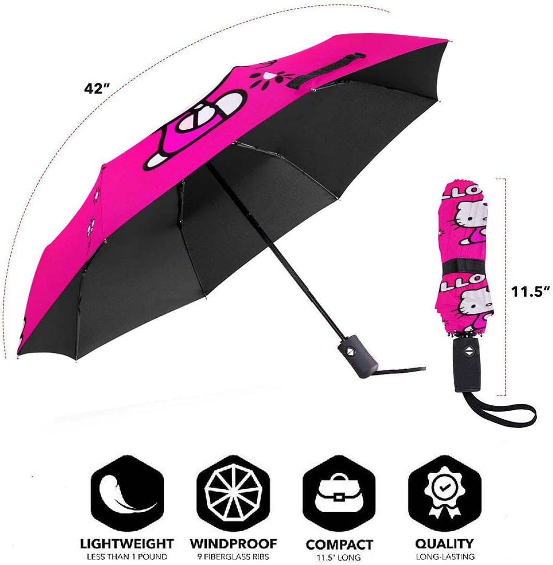Windproof Travel Umbrella Hello Kitty With Rose Compact Folding Umbrella Automatic Open Close Folding Umbrellas Umbrellas