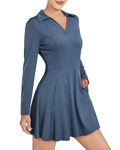 princess polly baby blue dress G4Free Long Sleeve Tennis Golf Dresses for Women A-line Dress Built in  Shorts V-Neck Workout Athletic Dress with Pockets (Blue, S) in Kenya