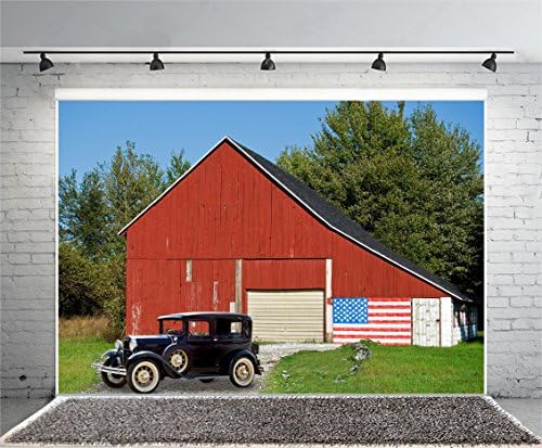 Amazon Com Ofila Red Barn Backdrop 10x6 5ft American Flag Old