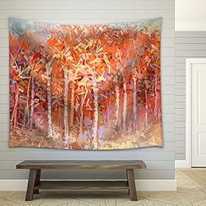 Abstract Oil Painting Landscape Colorful Autumn Forest - Fabric Wall Tapestry Home Decor - 51x60 inches