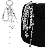 Silver Heart Keychain Aesthetic Beaded Phone Charm Wrist Strap Star Keychain Tassel Keychains for Women Camera Wrist Strap Cute Bag Charms for Handbags Purse Charms Phone Accessories Charm Key Chains