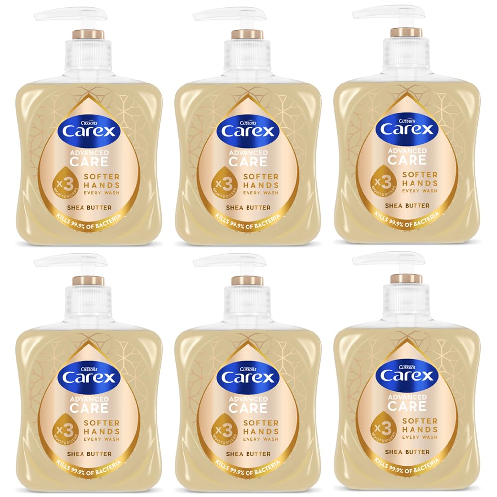 Carex Advanced Care Shea Butter Antibacterial Hand Wash, 3x More Moisturisers, Clean & Protect Hands, Bulk Buy, Pack of 6 x 250ml