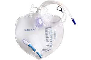 GlobalRoll Urinary Drainage Bag with Anti-Reflux Chamber, Bedside Drainage Bag 2000 mL with 48" Drainage Tube, Hook Hanger and Clips, Urine Bag with Plastic Buckle for Home and Hospitals, 1 Pack