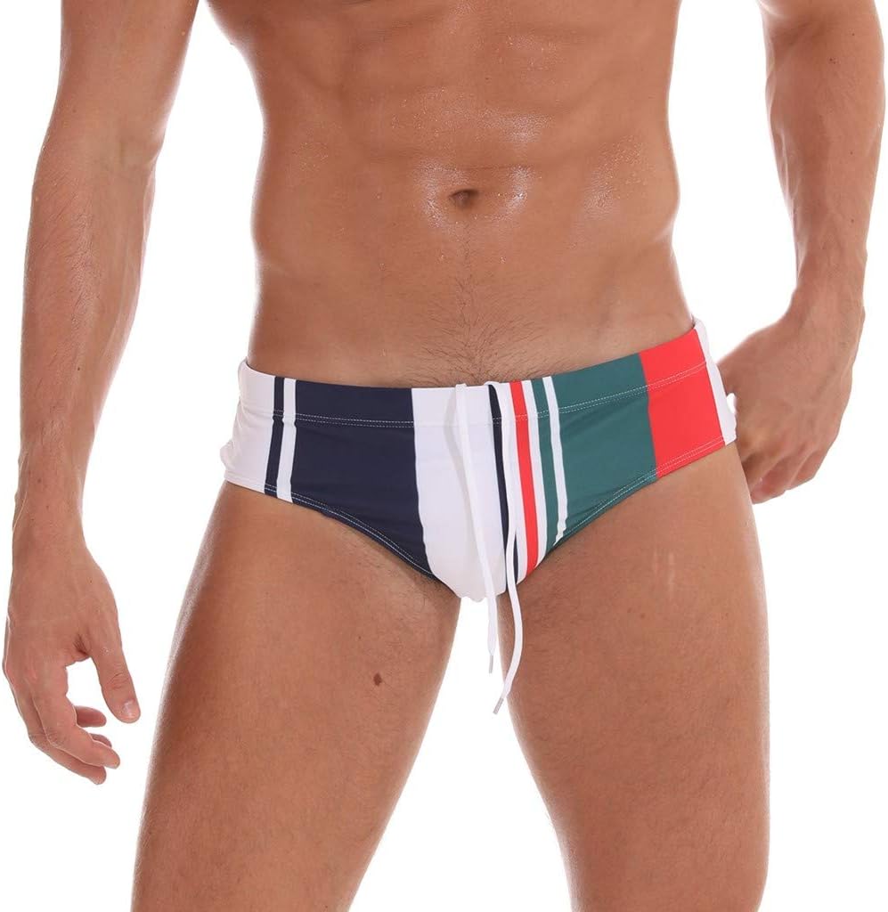 Bolayu Men's Swim Briefs Striped Drawstring Pouch Swim Briefs Swimming Brief Low Rise Salent Swim Briefs Quick Dry Sexy