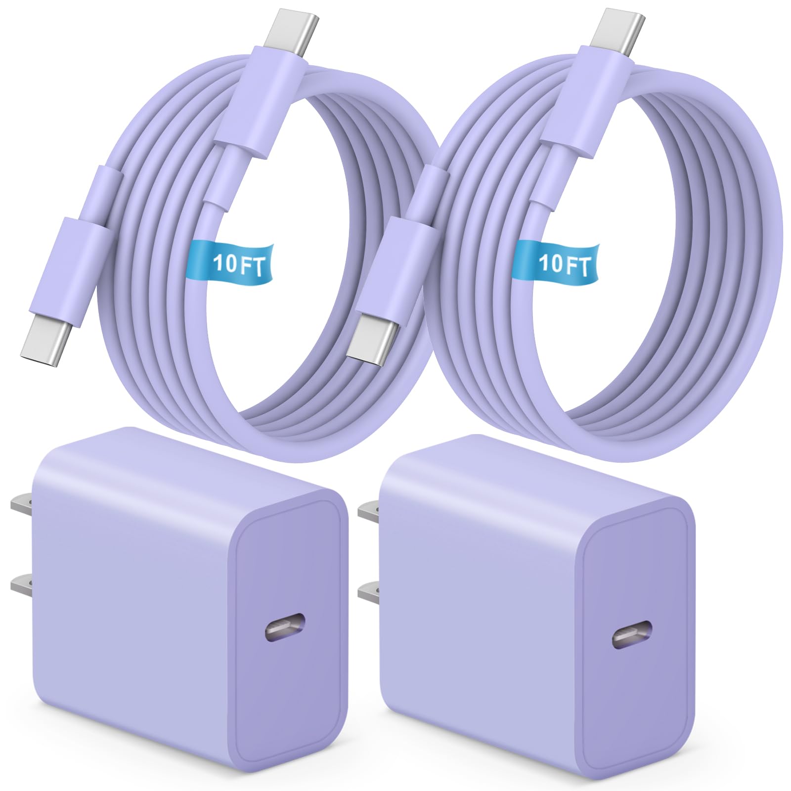 iPhone 17 16 15 Charger Fast Charging, [ETL Certified] 2 Pack 10FT USB C Charger Cable with 20W Type C Fast Charging Block for iPhone 17/17 Pro/17 Pro Max/16/16 Pro/16 Pro max/16 Plus/15（Purple）