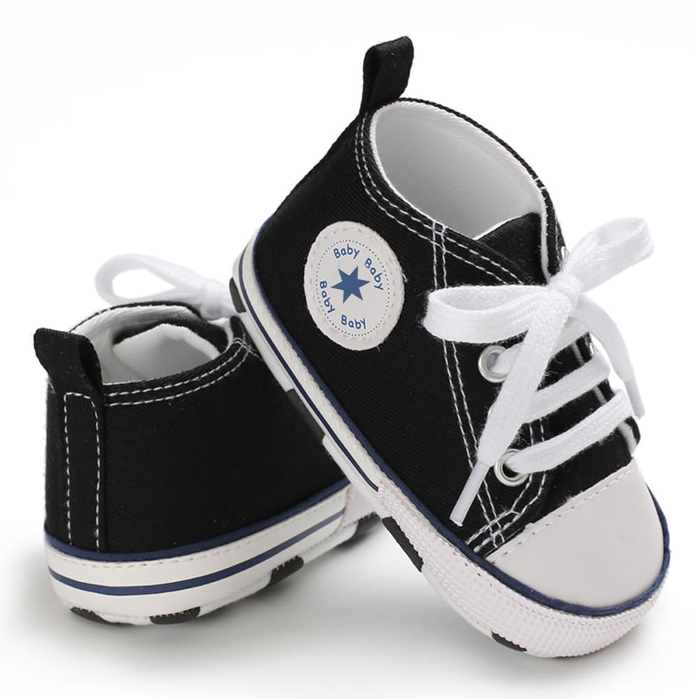 xioqen Unisex Baby Boys Girls Shoes, Newborn Infant Non-Slip Canvas Denim High Top Sneakers, Toddler First Walkers Shoes