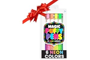 Ooly Puffy Paint Neon Gel Pens Set of 6, 3D Foam Texture Painting Magic Puffy Pen, Creative and Fun Pens for Kids Arts and Crafts Drawing Supplies, Christmas Pens for Kids