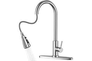 XIBETEO Kitchen Faucet with Pull-Down Sprayer,Brushed Nickel 360° Swivel Kitchen Sink Faucet, High-Arc Single-Handle Stainles