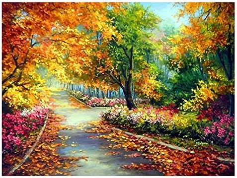 LanMent DIY Painting by Numbers Maple Path, Drawing Paint by Number Kits for Adults Beginners Kids Teens Drawing with Brushes Canvas, 16x20inch