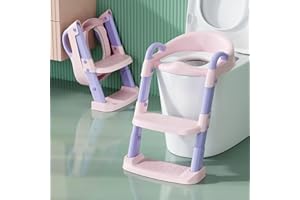 BONBAY Potty Training Toilet Seat For Boys Girls, Toddler Toilet Seat With Step Stool Ladder, Foldable Toddler Potty Seat For Toilet With Non-Slip Design, Adjustable Height (Purple & Pink)