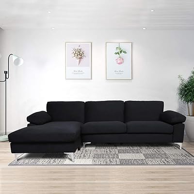 Modern Classic Upholstered Sectional Sofa Futon with Metal Legs
