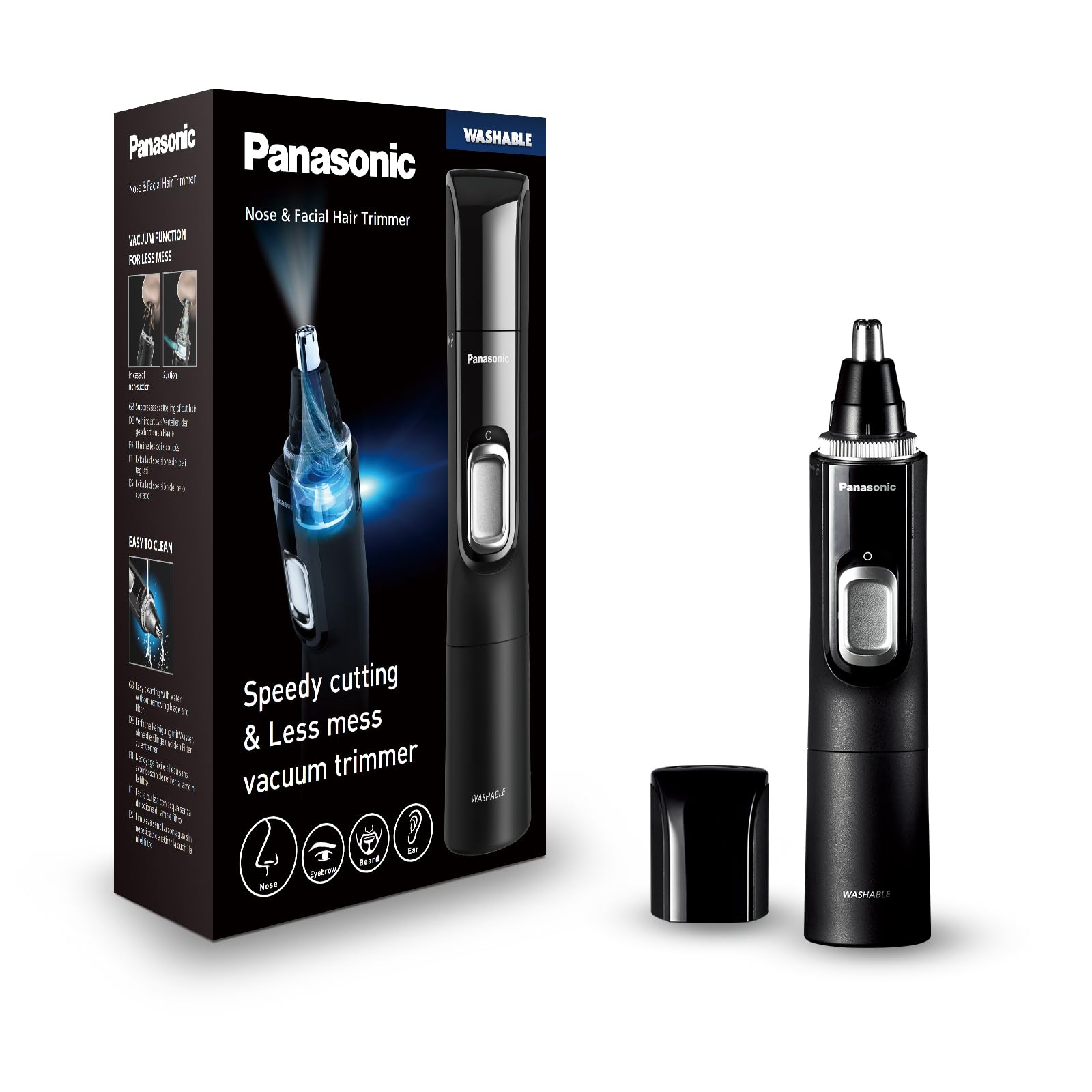 Panasonic ER-GN300K503 Electric Facial Ear Eyebrow and Nose Hair Trimmer for Men and Women, Waterproof for Easy Cleaning, Battery-Operated for Portable use, Black
