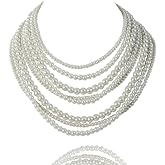 Kalse 8 Layers Strand Simulated Pearl Strand Bib Pendant Choker Chain Necklace