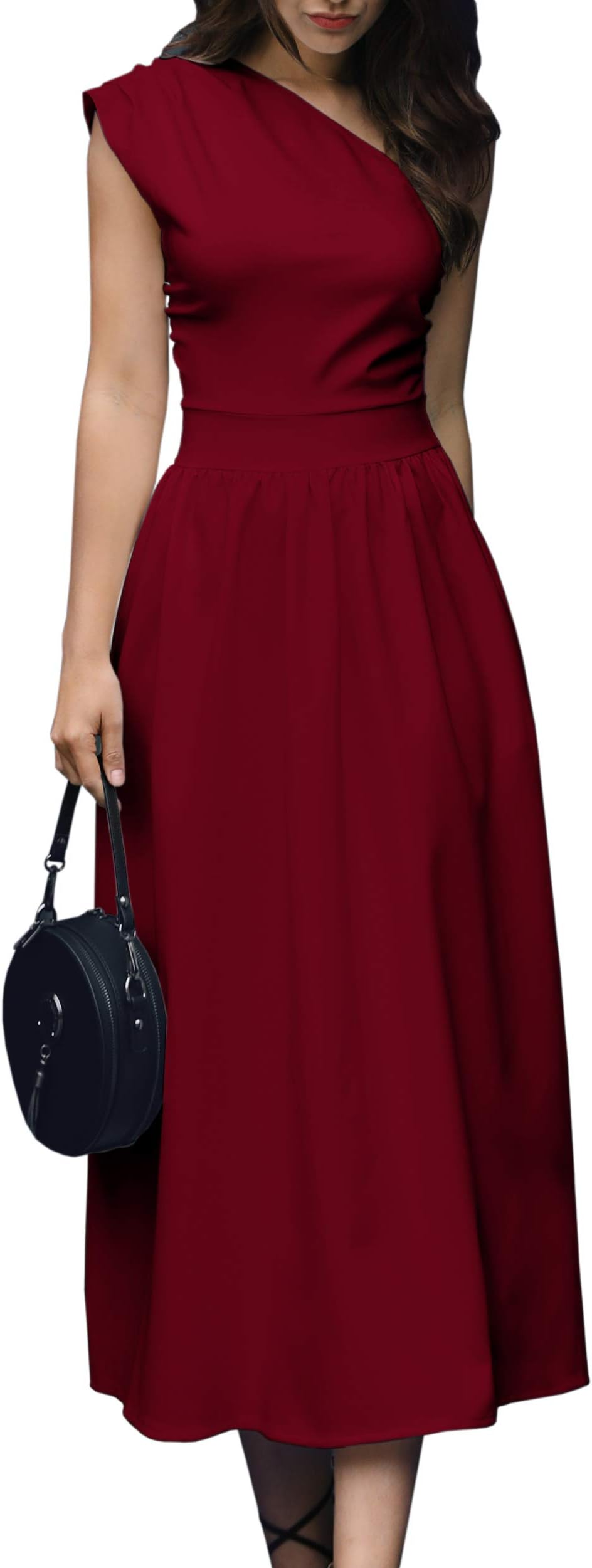 GAMISOTE Womens One Shoulder Dress Elegant Summer Sexy Formal Evening A Line Midi Dresses