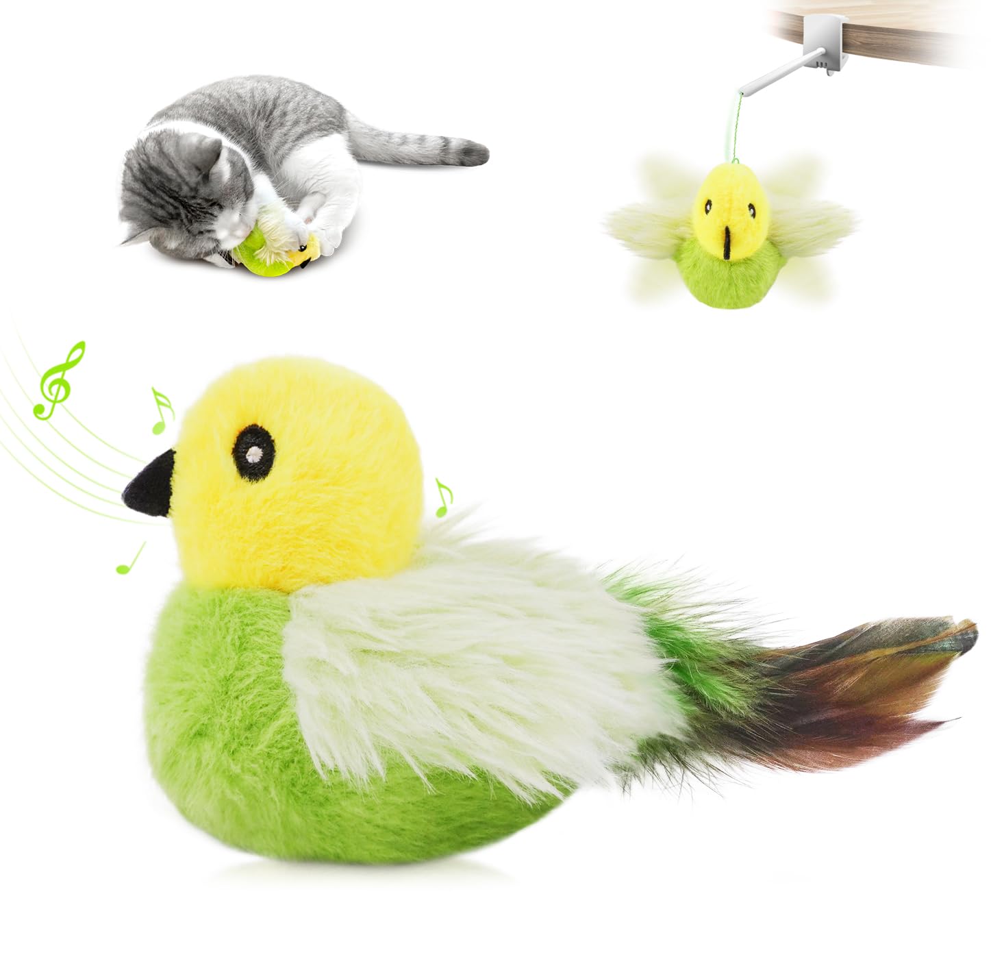 Migipaws Flapping Bird Cat Toys, Interactive Cat Toys, Rechargeable Automatic Flapping Wings Chirping Bird Chase Cat Toy for Indoor Cats with C-Clamp for hanging play and Catnip — image 1