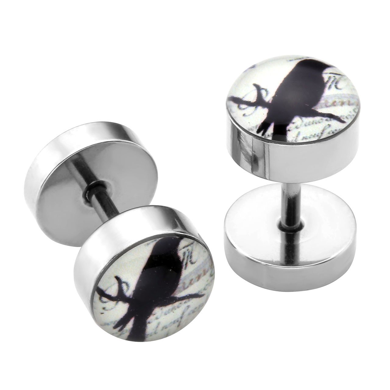 PiercingJ 6pcs 16G Stainless Steel Mensa Womens Stud Barbell Earrings Illusion Ear Piercing Plugs Tunnel Plug 0G Gauge Look