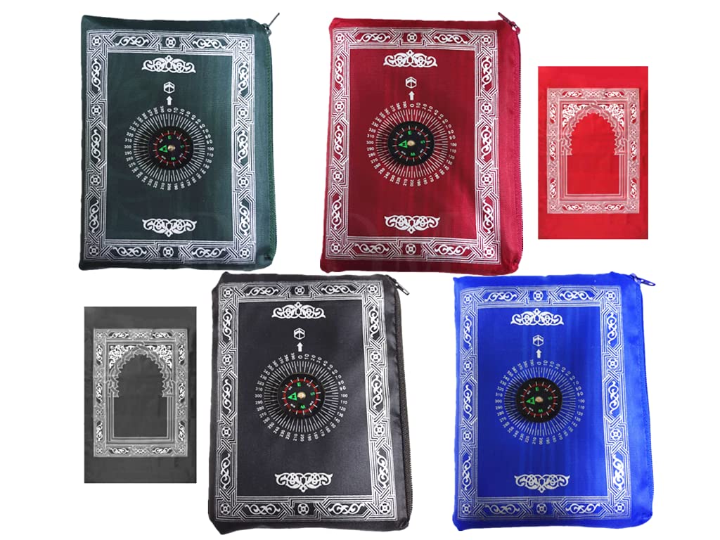 Kellegour 4 Pieces Portable Prayer Mats,Muslim Prayer Carpet,Travel Pocket Friendly Islamic Prayer Mat,Portable Light Islamic Travel Prayer Rug 4Colors,Muslim Prayer Mat with Compass for Ramadan Gifts