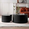 WILLIAMSPACE Nesting Coffee Table Set of 2, Matte Black Round Wooden Coffee Tables, Modern Luxury Side Tables Accent End Table for Living Room Apartment (Black-Round)