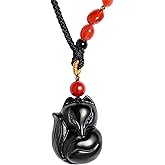 Wizock Red Agate/Black Obsidian Fox Dainty Necklaces for Women Crystals and Gemstones Animal Pendant Necklace Protection Amulet Gifts Adjustable (16-23in)