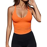 Imily Bela Womens Racerback Tank Tops Summer V Neck Ribbed Knit Yoga Workout Camisole Top