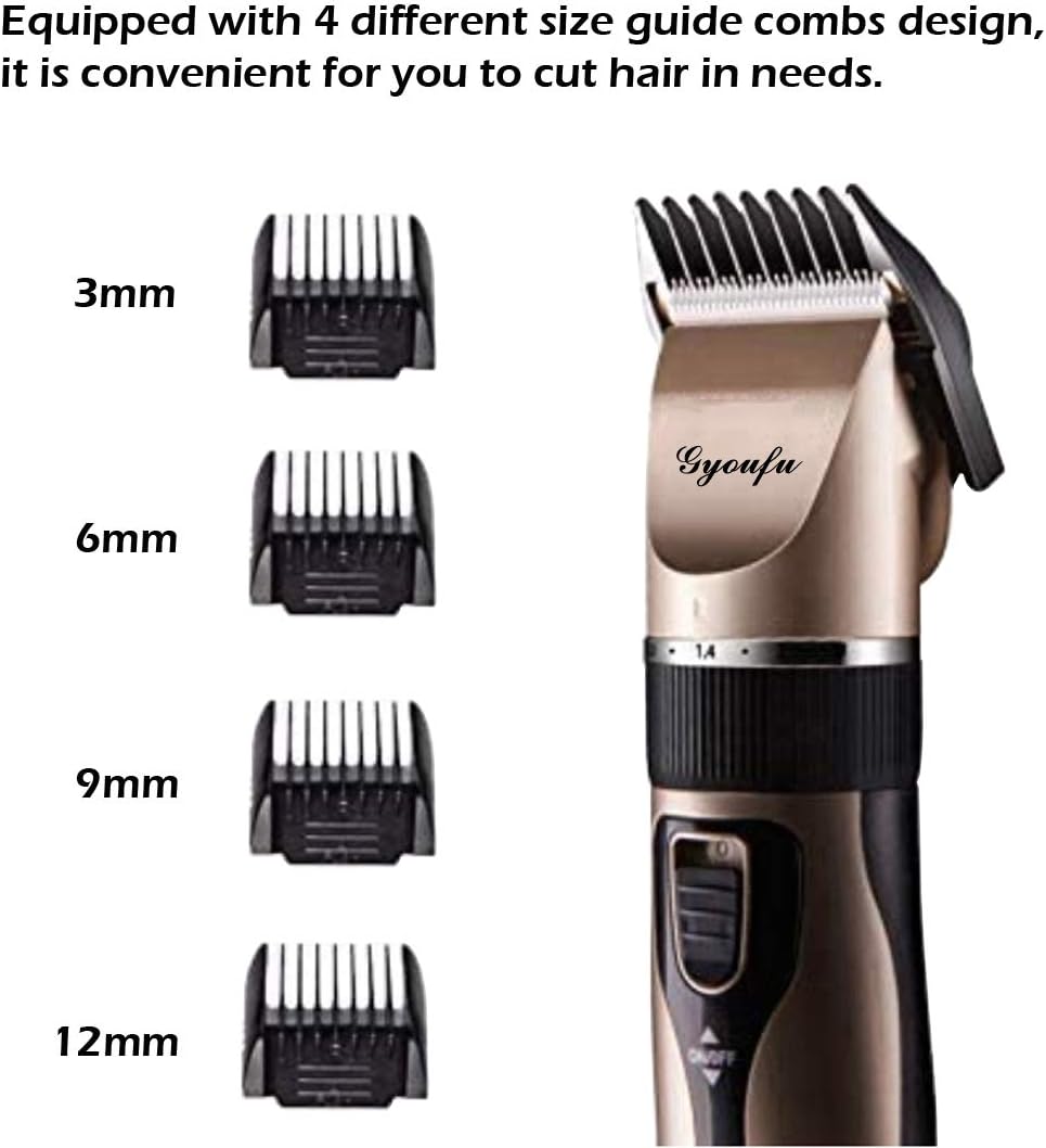 Hair Clippers for Men Hair Cutting Kit Electric Rechargeable Beard Trimmer Cordless Low Noise Beard Shaver for Pet Dogs Baby Kids with Guide Combs (Gold A1) - Image 3