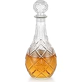 MDLUU Glass Decanter with Airtight Stopper, 1000ML/33.8OZ Liquor Decanter Bottle for Wine, Whiskey, Brandy, Vodka (Round Diamond)