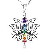 Jewlikee Lotus Flower 7 Chakra Necklace Sterling Silver Yoga Lotus Pendant Chakra Necklaces for Women Balance