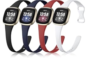 Getino Compatible with Fitbit Versa 4/ Versa 3 Bands/Sense 2/ Sense Bands Women Men, Silicone Thin Sport Accessories, Slim Band for Versa 3/ Versa 4/ Sense/Sense 2 Watch, Small Black/Navy/Red/White