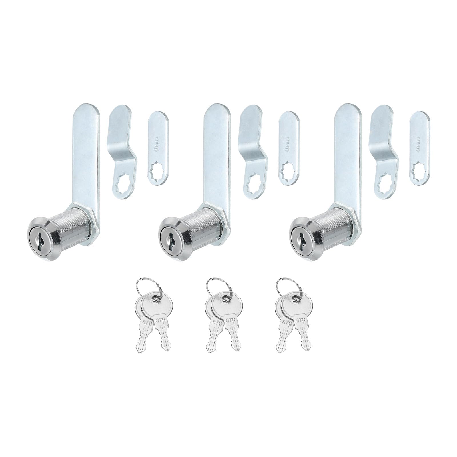 PATIKIL 1-3/8 Inch Cabinet Locks with Keys, 3 Pack Zinc Alloy Cam Lock Cylinder RV Lock Set Key Different for Cabinet RV Drawer Storage Door Tool Box, Silver