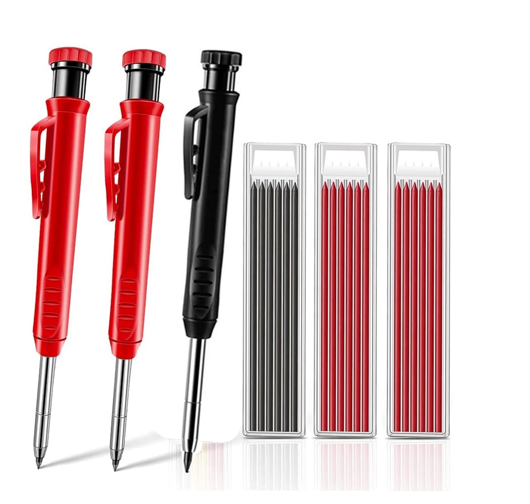Himtop Carpenter Mechanical Pencils,Solid Carpenter Pencil with 12 Refill,2pcs Solid Carpentry Automatic Pencils Set with 2pcs Sharpener. ((Black, Red)) — image 1