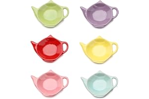 SmileBear Ceramic Tea Bag Coaster Set of 6 Teapot Shaped Tea Bag Holder for Used Tea Bag, Teabag Caddy Holder Set for Organizing Tea Time