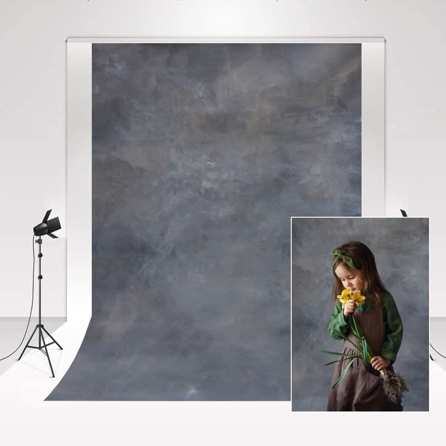 Photo 1 of Kate 10x10ft Grey Texture Backdrop Portrait Photography Backdrops for Photographers Microfiber Black Abstract Old Master Photo Backdrop Professional Head Shots