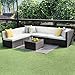 Wisteria Lane Patio Furniture Sofa Set, 5 PCS Outdoor Sectional Sofa Seating with Ottoman and Table, All Weather Grey Wicker