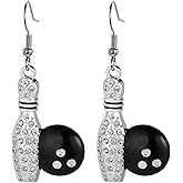 UNIFT Bowling Earrings for Women Alloy Chic Fashion Sports Style Bowling Ball with Diamonds Dangle Earrings Bowling Ball Lover Jewelry Gift, silver