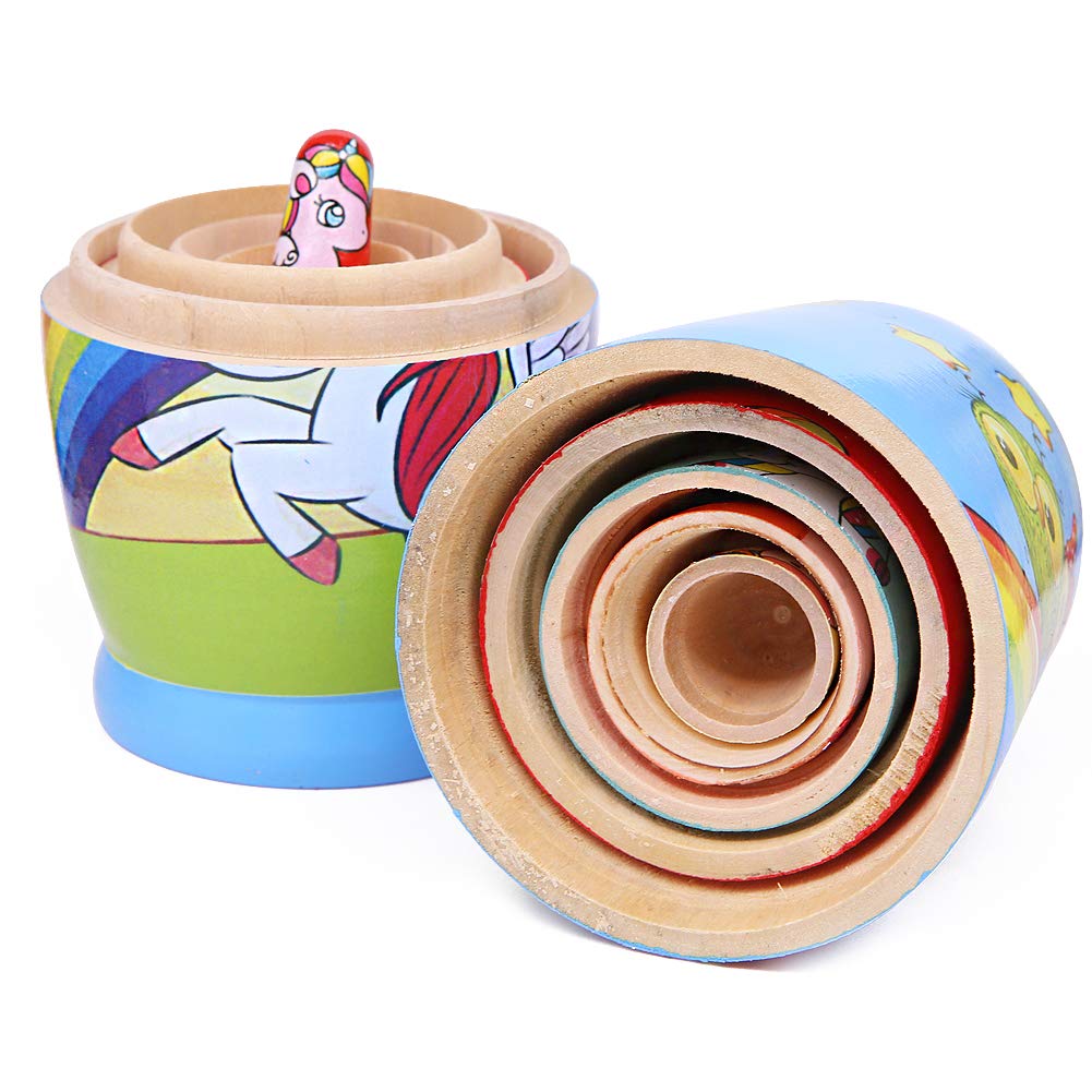 Winterworm Set of 6 Lovely Unicorn Wooden Russian Nesting Dolls Matryoshka Doll for Home Decoration Kids Stacking Dolls Toy Birthday