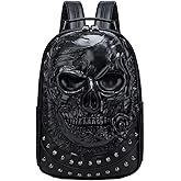 Berchirly 3D Skull Pu Leather Shoulder Backpacks Men Women Fashion Travel College Bags Small Backpack Black