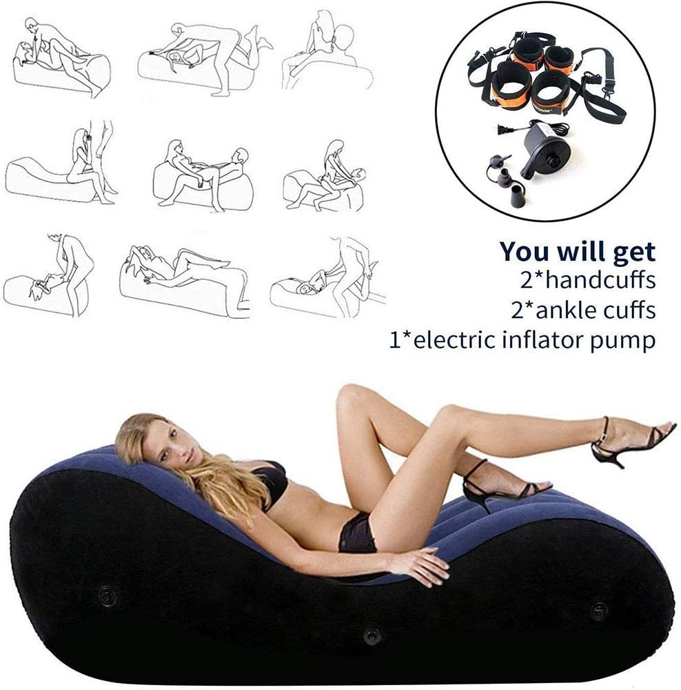 San people-Super Elastic Portable Inflatable Sofa with Electric Pump, S-Shaped Design (61 cm Wide) is The First Choice for Home Sofas,Suitable for Couples (Blue)