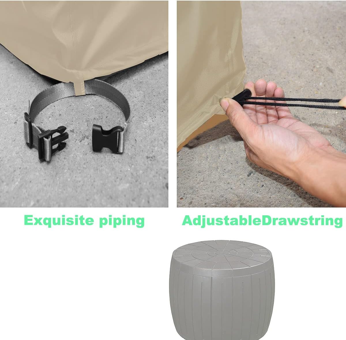 Round deck box cover, round storage box cover with handle, round terrace deck box cover, suitable for dustproof and waterproof round deck box (khaki, D28" xH18"): Home Improvement