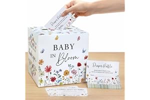 Heboland Baby in Bloom Baby Shower Decorations Diaper Raffle Box with 50 Tickets, Girls Wildflower Diaper Raffle Card Box Games Kit