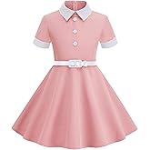 40s 50s Dress for Kids 1950s Dresses for Girls Collar Rockabilly Audrey Hepburn Prom Tea Party Cocktail Swing Dress with Belt