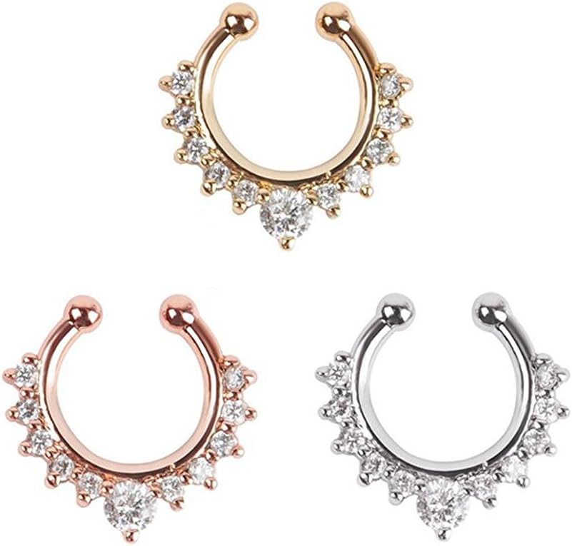 1-3pcs Fake Nose Ring cz Crystal Septum No Piercing clicker Faux Clip Non Pierced Small Hoop Ring Women Body Jewelry Silver Rose Gold
